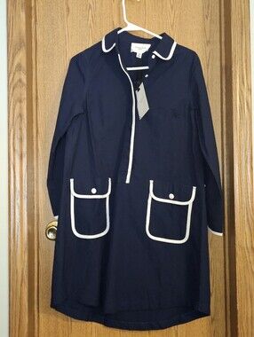 Pomander Place Navy Mini Dress with White Trim